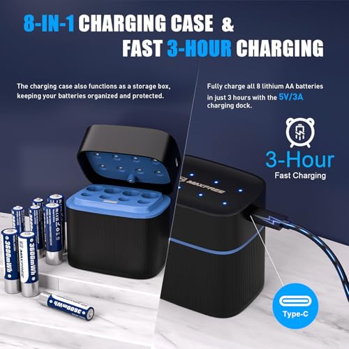 Maxfree Rechargeable 4 AAA and 4 AA Batteries Lithium with Charger, 8-Pack 1.5V Long Lasting Triple A Double A Batteries with LED Display – Fast Charging for Blink Outdoor Cameras, Toys & Remotes by Maxfree - Image 3
