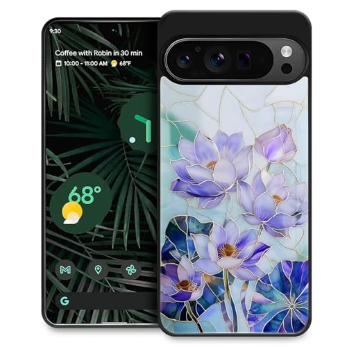 TAMEFOX Compatible with Google Pixel 9 Pro XL Case,Slim Soft Shockproof TPU Women Girls Boys Protective Cover Case for Google Pixel 9 Pro XL-Glass Iridescent Lotus Bloom