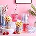 Jingmore 50 Pcs Party Disposable Plastic Cups 12 oz with Lids Straws Themed Party Supplies Plastic Tumbler for Birthday Table Decorations Favors(Cherry Plaid,Red and Blue)