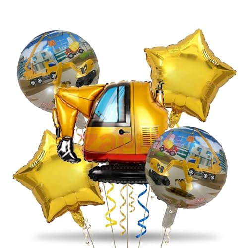 Image of Balloonistics Crane Construction Theme Birthday Balloon Bouquet | Crane & Digger Birthday Party Decoration | Construction Party Balloon Set for Boys | Pack of 9