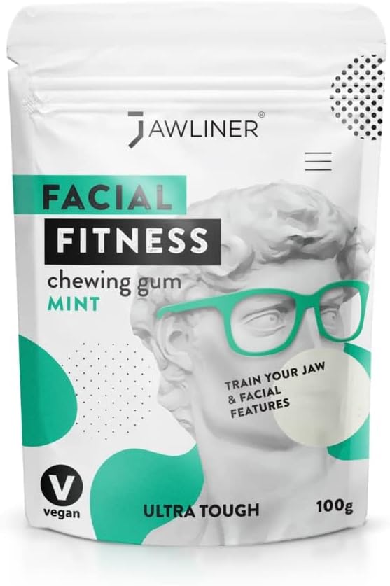 JAWLINER® Jawline Gum - Hard Chewing Gum for Jawline Exercise - 2-Month Pack - Jaw Gum for a Chiseled Jawline, Facial Fitness Chewing Gum, 10 X Stronger Gum 1 count Pack of 1, Mint