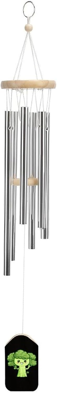 Cute Broccoli Wooden Wind Chimes Deep Tone Memorial Windchime for Outside Garden Home Decoration
