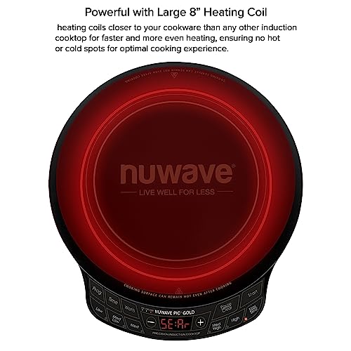 Nuwave Precision Induction Cooktop Gold, 12” Shatter-Resistant Ceramic Glass Surface, Large 8” Heating Coil, Portable, 96 Temp Settings 100°F to 575°F, 3 Wattage Settings 700, 900, and 1500 Watts by Nuwave - Image 4