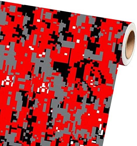 Sky Auto INC Digital RED Camouflage Vinyl Car Wrap Film Sheet + Free Cutter & Squeegee (9ft x 5ft / 108" x 60")