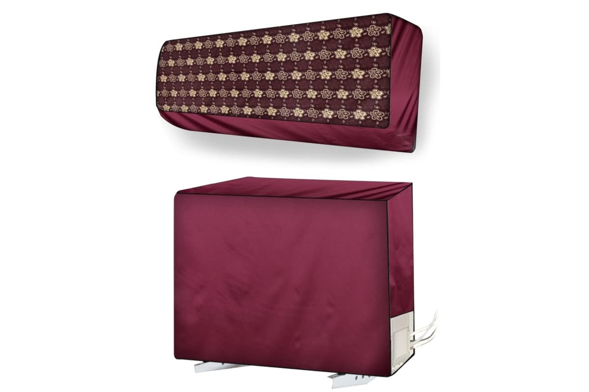 Stylista Split ac Cover Set of Indoor and Outdoor Unit Compatible for 1 Ton Bluestar CATU Floral Pattern Brown