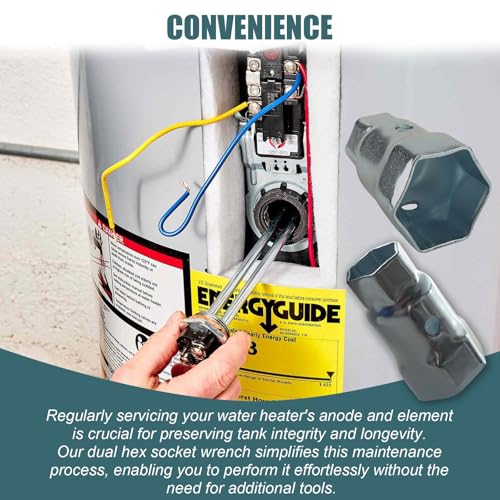 Image of 2 PCS Upgrade RV Water Heater Element Wrench Socket 1-1 /16 in x 1-1 /2 in x 6 in, Dual Hex Wrench Removal Tool for Anode Rod