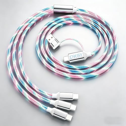 Image of 6-in-1 LED Colorful Flow Charging Cable, 47-inch USB Cable, Supports Simultaneous Charging & Data Transfer, Flexible Tangle-Free PVC, Multi-Device Compatible, Charges 3 Devices at Once.