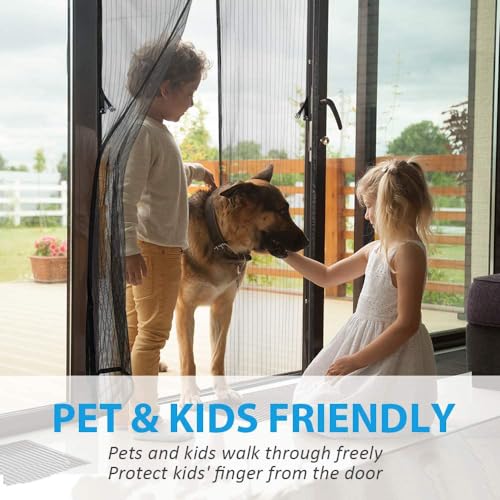 Image of KARP Mosquito Net Door Magnetic Mesh with Stay Open Feature - Auto Close Screen Curtain, Heavy Duty, Easy Installation, Kids & Pets Friendly (90 X 200, Black)