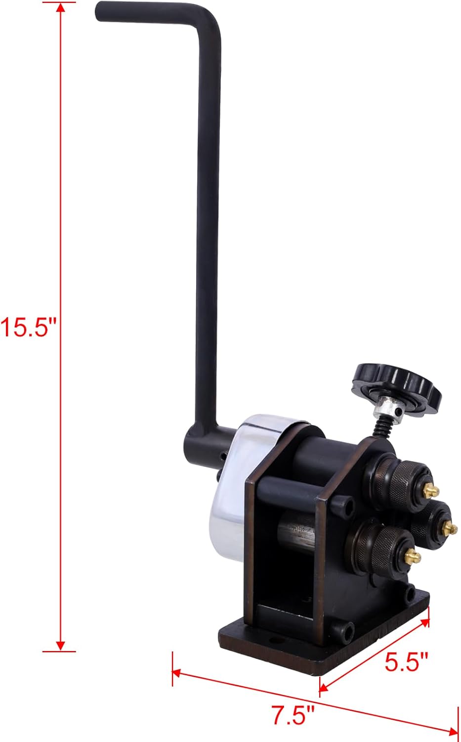 Ring Roll Bender, 3 Inch Manual Roller Bender, Manual Sheet Steel Ring Roll Bender up to 1/4" Round bar and 1" x 3/16" Flat bar, Hardened Steel Portable Hand Crank Ring Roller 13-1/2" Long Handle