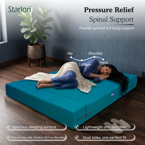 Image of Starlon 3 Seater Sofa Cum Bed Foldable 3-in-1 Sofa Bed with 1 Year Warranty, Washable Jute Fabric Cover & 2 Geometrical Pillows | Aqua Teal 5x6 Ft