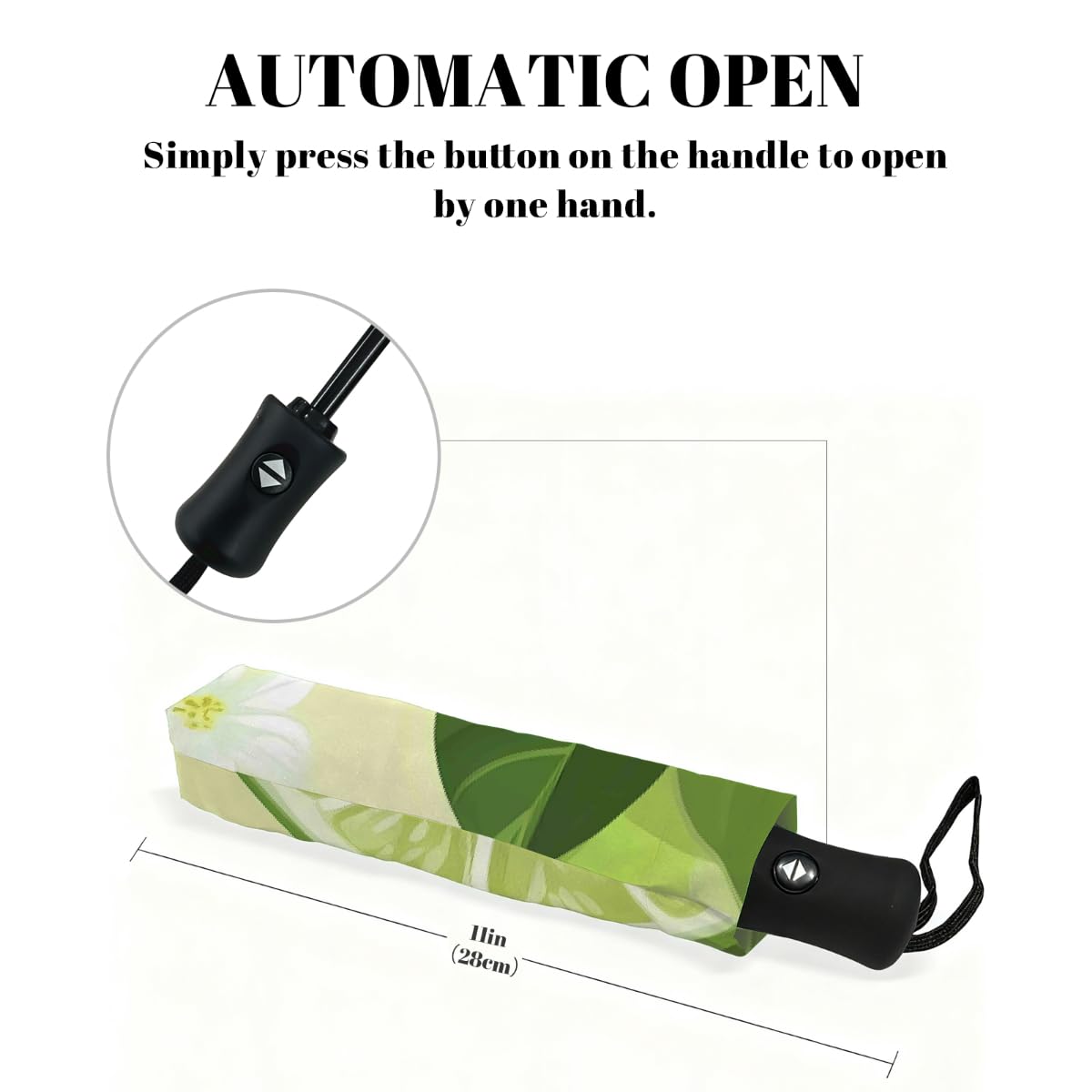Ombrello da viaggio pieghevole con foglie di limone verde ombrello da viaggio compatto antivento impermeabile con protezione UV rivestimento nero leggero 8 coste portatile per pioggia sole