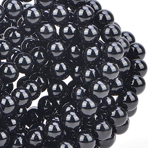 Image of 80Pcs Natural Crystal Beads Stone Gemstone Round Loose Energy Healing Beads with Free Crystal Stretch Cord for Jewelry Making (Black Onyx, 10mm)