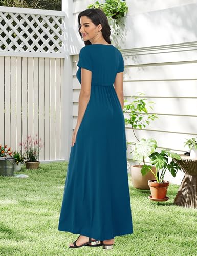 Image of Lacavocor Womens Short Sleeve Maxi Dresses Empire Waist Long Dress