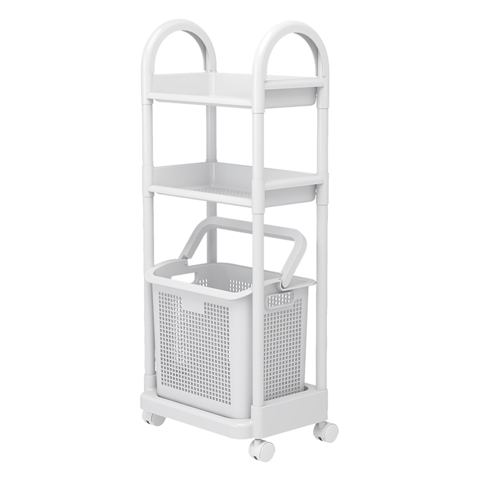 Carrello portabiancheria con rotelle e cestini in Rete ventilati, salvaspazio, Soluzione per riporre la Biancheria in Bagno, Ufficio, Cucina, Portatile e Comoda