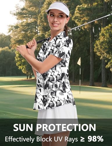 Image of LOMON Womens Golf Polo Shirts Summer Short Sleeve 1 /4 Zip Tops Moisture Wicking Casual Tennis Activewear with Pockets