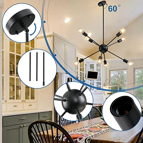 Pakokula 8 Lights Sputnik Chandelier Matte Black Mid Century Modern Sputnik Ceiling Light Fixture Industrial Vintage Pendant Lighting For Dining Room Living Room Bedroom Kitchen #TOP1
