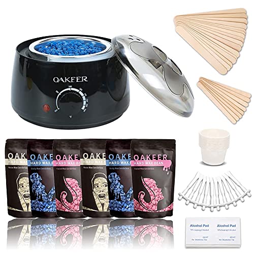 Oakeer Waxing Kit Hair Removal Women Men Wax Warmer Hair Removal At Home With 6 Bags Wax Beans Body Waxing For Eyebrows Nose Cheeks Arms Bikinis Legs 62 Accessories #TOP2