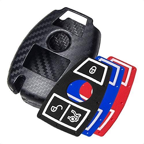 TANGSEN Smart Key Fob Cover Case Compatible with Mercedes Benz A B C CLA CLS E G GL GLA GLC GLE GLK GLS GT M R SLC SLK SLS Class Viano 3 Button Keyless Entry Remote 3D Carbon Fiber Plastic Silicone
