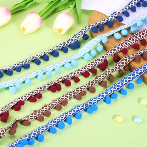 uxcell Embroidered Pompoms Trim Ribbon, 10Yards Polyester Pom Pom Trim Fringe, Woven Embroidery for DIY Sewing Crafts Clothing Decoration, Denim Blue by uxcell - Used condition - Image 6