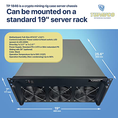 8 Gpu Mining Rig Case - 4U Rack Mount Miner Server Chassis Frame (8 Graphic Card Slots) 19" Rackmount Computer Cabinet Enclosure W/ 6 Fans - Support Atx M/B & Power Supply; 1X 3.5 Hdd - Tupavco Tp1846 #TOP2