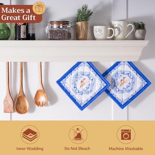 Maison d'Hermine Topflappen-Set, 100% Baumwolle, hitzebeständig, 20 cm x 20 cm, mit Schlaufe zum Grillen, Backen und Anfassen heißer Pfannen, Frühjahr Sommer (Amsterdam Canals, 2er-Pack)