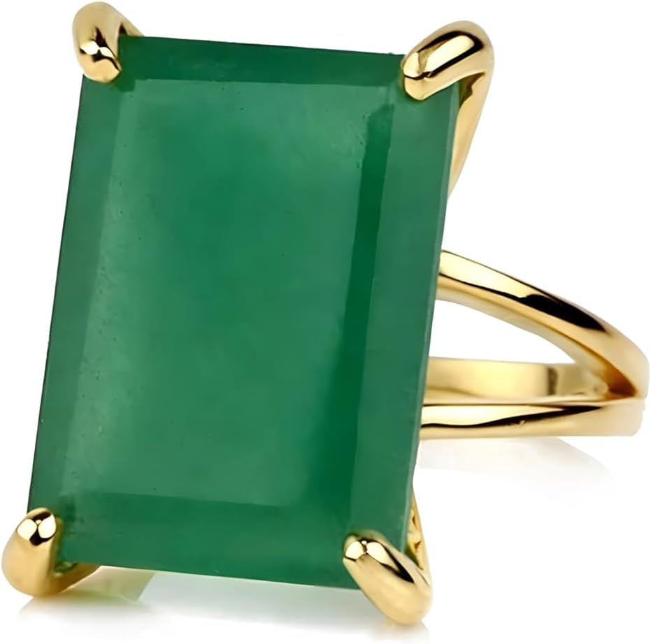 Green Aventurine Silver Ring - Rectangle Cut Gemstone Jewelry - Sterling Silver Statement Ring - Handmade Semiprecious Solitaire