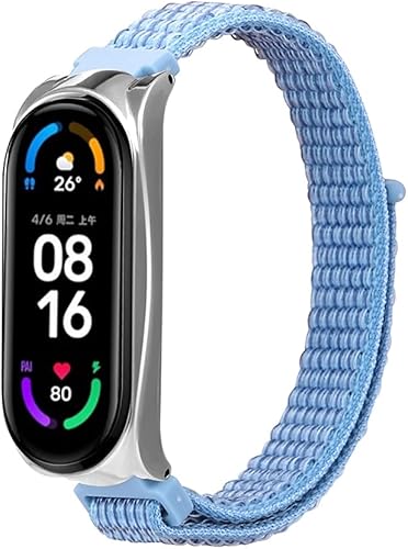 Band compatible con Xiaomi Mi Band 6, pulsera de repuesto de nailon para mujer y hombre, ajustable de 5,5 a 8,1 pulgadas con marco de metal