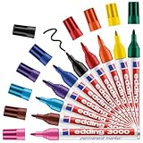 edding 3000 marcador permanente - multicolor - organizador de 10 rotuladores - punta redonda - indeleble de secado rápido resistente al agua y a los borrones - cartón plástico madera metal - universal