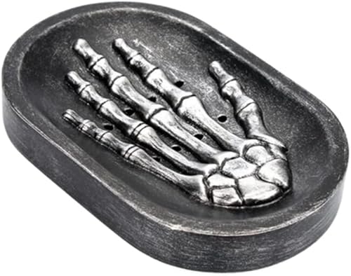 Jabonera de resina con esqueleto, bandeja de jabón de drenaje de agua para encimera de baño, ducha, organizador de jabón de manos con calavera