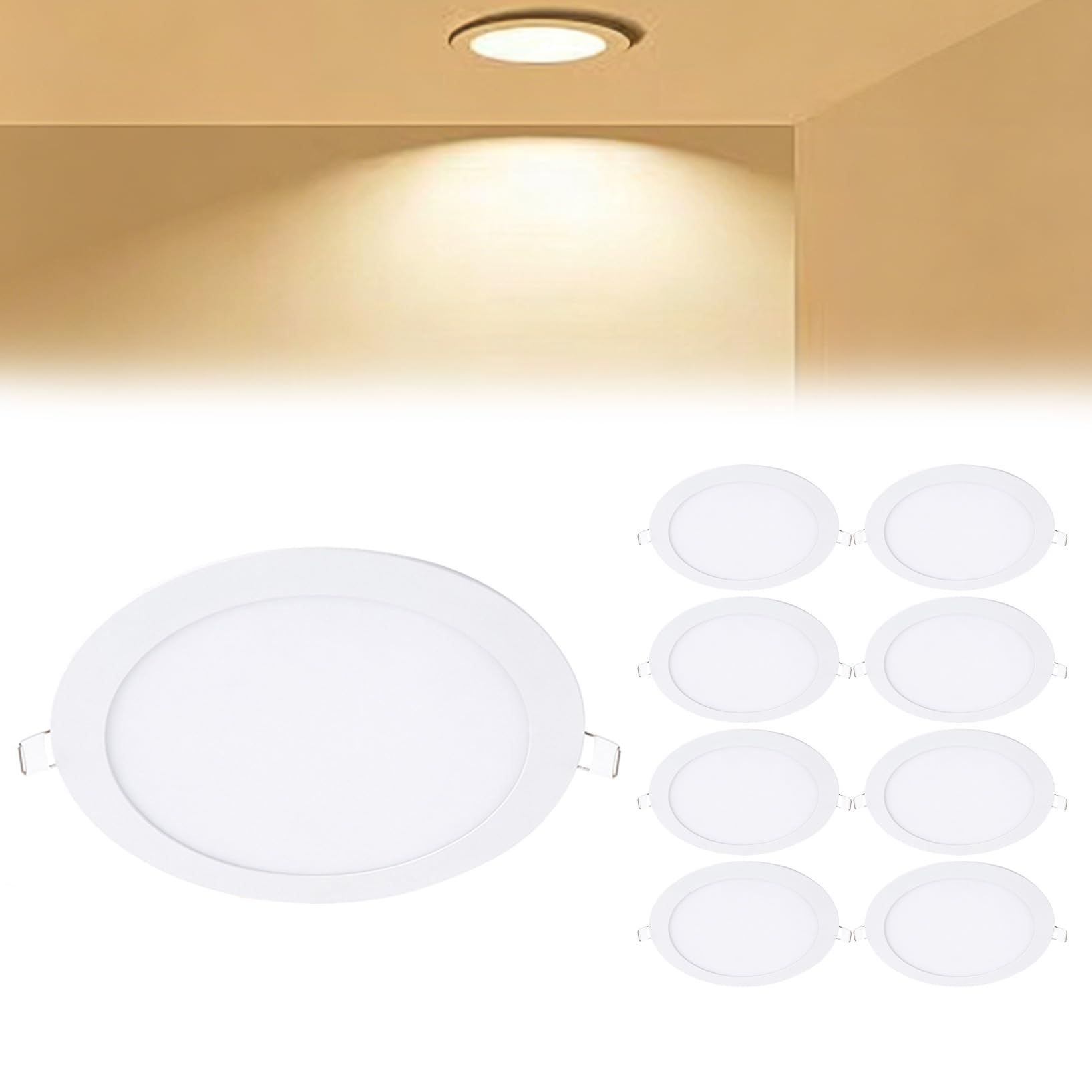 VOGHMOLD 9W Ultra Slim LED Downlight 6 inch, 3000K Recessed Ceiling Light, Cut Φ130-140mm, AC85-265V Flush Mount Spotlights Aluminum Round Panel Lights for Office Hallway, 9 Pack