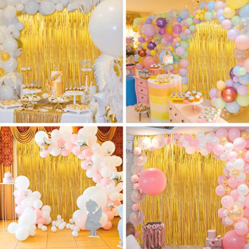 Crosize 3 Pack 3.3 x 9.9 ft Gold Foil Fringe Glitter Curtains Party Decorations, Tinsel Backdrop for Parties, Door Streamers for Birthday, Photo Booth Backdrops, Party Decor