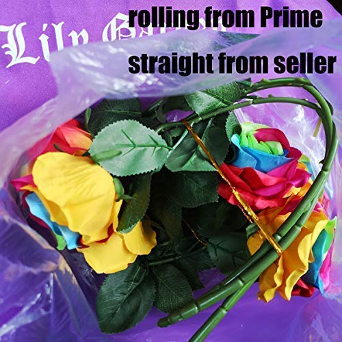 Lily Garden 21" Artificial Rainbow Roses 6 Stems Flower Bouquets (Rainbow A) #TOP6