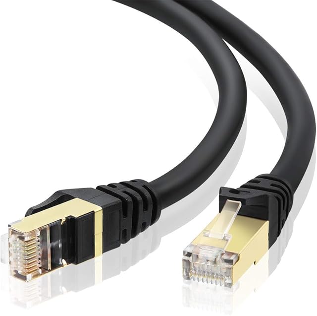 VOSGA Outdoor Cat 7 Ethernet Cable 10M/30 ft,26AWG Heavy-Duty Network Cat7 Gigabit Cord Patch Cable RJ45 Gold Plated Lead Waterproof Ethernet Cable Direct Burial Networking Cord(10M,Round Black)