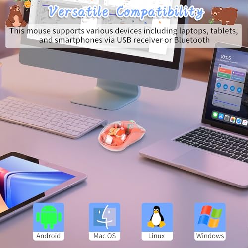 Image of elec Space Cute Wireless USB C Mouse - Bluetooth Triple Mode Rechargeable Cartoon Mouse for Laptops, iPads & MacBook Air /Pro - Silent Operation, Portable Design, Unique Magnetic Character (Orange)