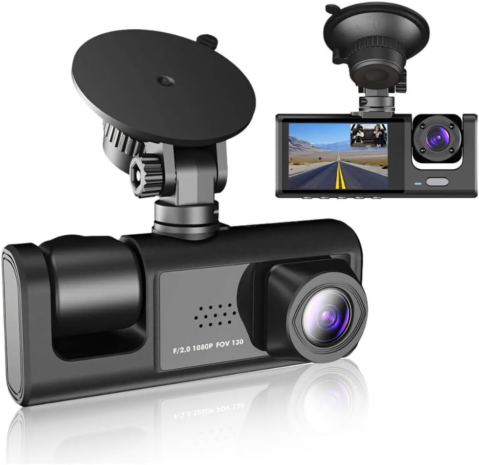 Genérico 001 3-Lens Full HD 1080p Dashcam with suction cup mount