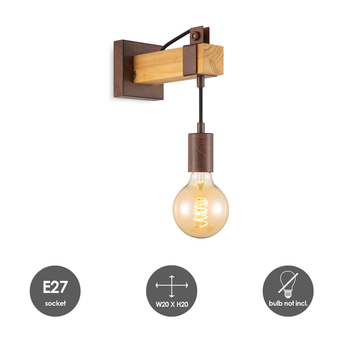 Home Sweet Home Vintage Wandlampe Denton | 10/20/23cm | Rost | Wandlampe aus Holz | geeignet für E27 LED Lichtquelle | Wandlampe geeignet für Wohnzimmer, Schlafzimmer