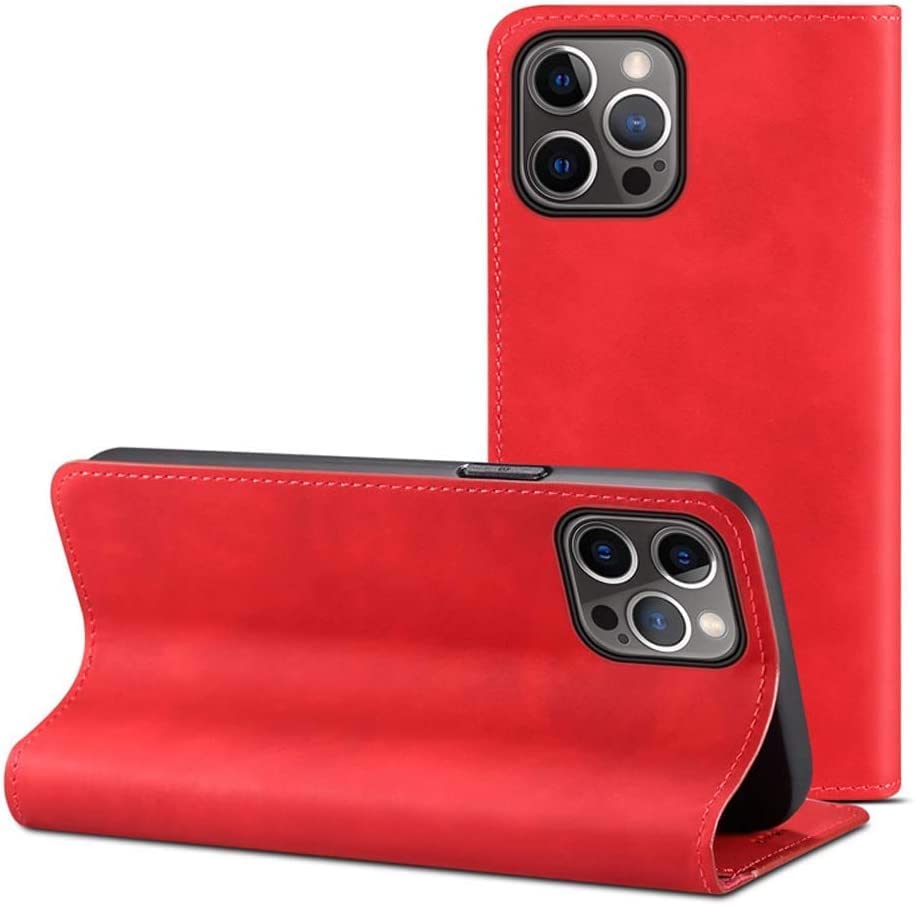Étui de téléphone à rabat en cuir uni rouge pour iPhone 11 Pro Max