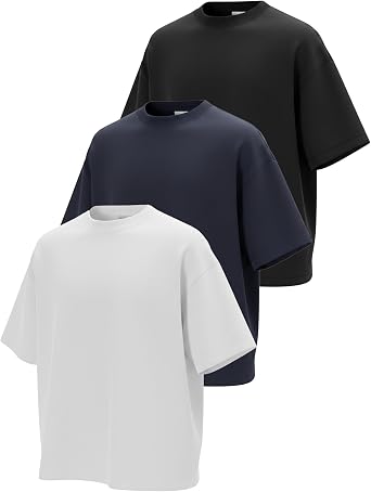 3 Pack Oversized Heavyweight T-Shirts for Men Women, Fashion Loose Fit Streetwear Tee Tops for Gym & Casual