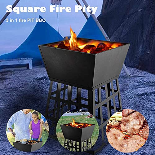 Puits de feu de jardin carré en acier inoxydable avec barbecue