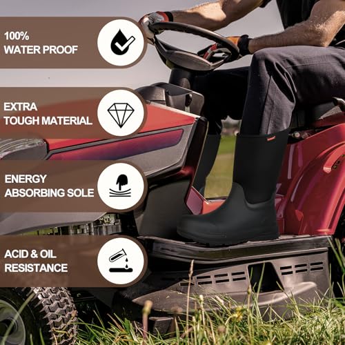 Showave Men's Ultra-Tough Rubber Work Boots Waterproof Rain Footwear Insulated Durable Garden Boots for Hunting Mud Outdoor2