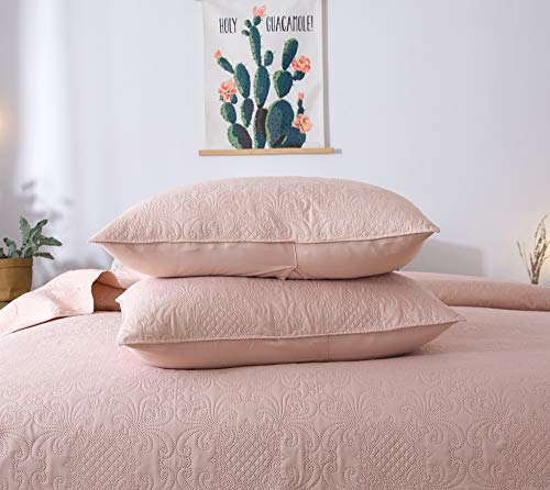 Oneshine Quilt Bedding Set - All-Season Soft Microfiber Bedspread & Coverlet, Light Weight Hypoallergenic Bedspreads Queen Clearance - Pre Washed - Simple Design （Queen + 2 Sham, Pink） #TOP4