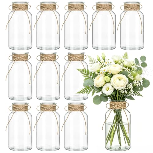 ELYSIIRENA Glass Flower Vase,12 PCS Farmhouse Mason Jar for Centerpiece