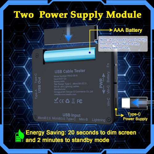 usb cable tester with 2434 color screen for emarker reading pd 3031 detection resistor and continuity check compatible with lightning type-c micro-b 2030 and mini-b cables
