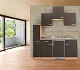  respekta KB180BGC Single Mini Küche Küchenzeile Küchenblock 150 cm Buche GRAU CERAN