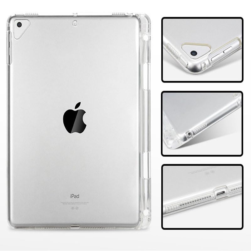 Clear Case for iPad Mini 5/4/3/2/1 Cover 7.9" (iPad Mini 5th/4th/3rd/2nd/1st Generation) with Pencil Holder Lightweight Crystal Transparent Shockproof Soft TPU Back Protective Shell, Clear