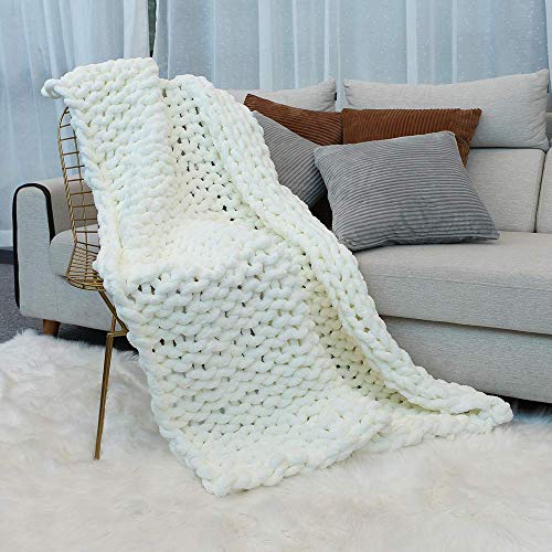 Inshere Luxury Chunky Knit Throw Blanket (48"x60")-Large Cable Knitted Soft Cozy Polyester Chenille