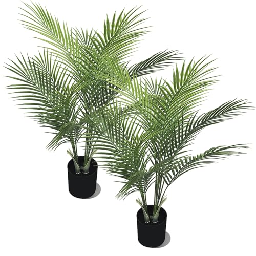 Artificial Palm Plant 2.7FT Fake Palm Tree with 12 Trunks Perfect 32 inch Faux Tropical Palm Plants...