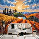 Adesivo da parete formato personalizzato, paesaggio toscano con vigneti e cipressi, per decorazione murale, decalcomanie da parete peelandstick.