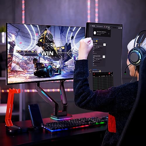 AVLT RGB Lights Dual 17”-43” Gaming Monitor Arm Desk Mount, Fits Two Flat/Curved/Ultrawide Screen up to 44lbs(20kg), Height Swivel Tilt Adjustable Stand - Black