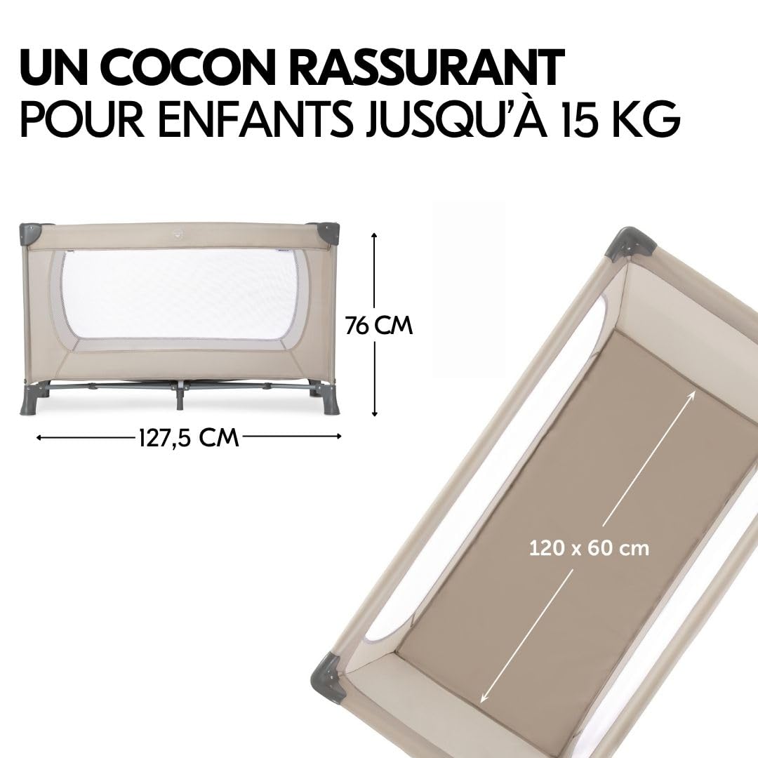 hauck Dream N Play Lit Parapluie Bébé avec Matelas et Moustiquaire - Beige | Lit voyage bébé pliable, compact et léger avec sac de transport I De la naissance à 15 kg, filets respirants